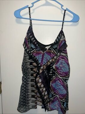 Bar III Black Multicolor Printed Ruffle Cami